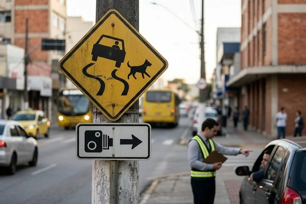 Sinal de trânsito em Criciúma mostrando os cuidados para motoristas.